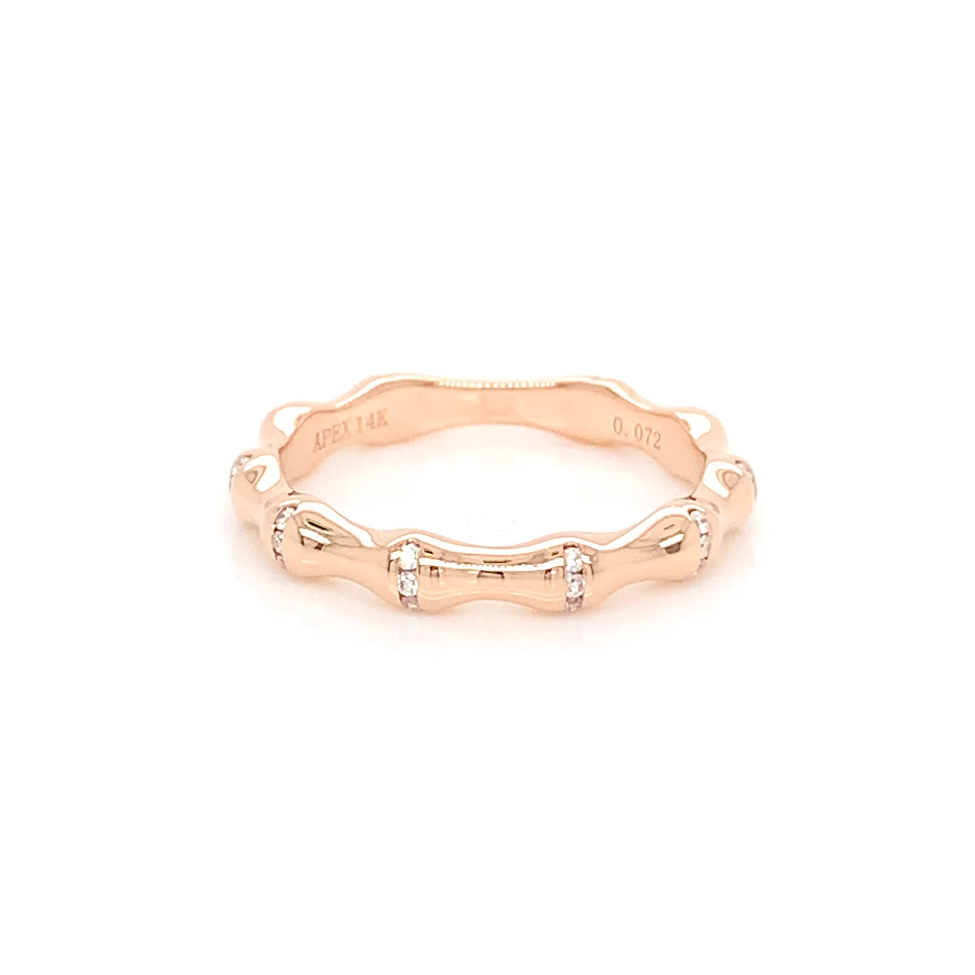 14K White Gold Bamboo Ring | Diamond Accents Minimalist Band