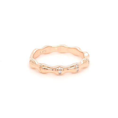 14K White Gold Bamboo Ring | Diamond Accents Minimalist Band
