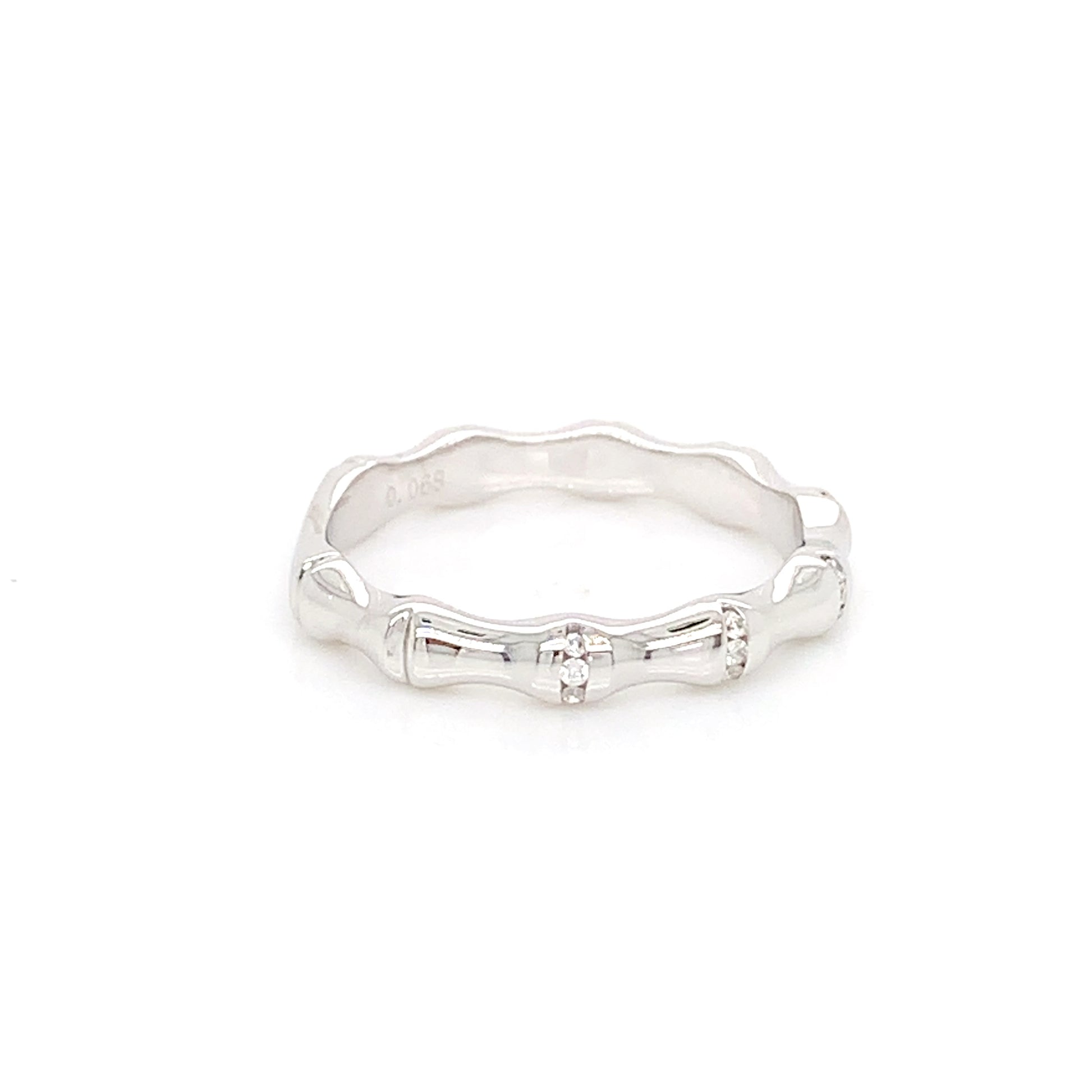 14K Rose Gold Bamboo Diamond Ring | Textured Fine Accent Band