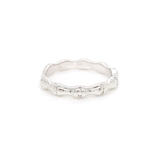 14K Rose Gold Bamboo Diamond Ring | Textured Fine Accent Band