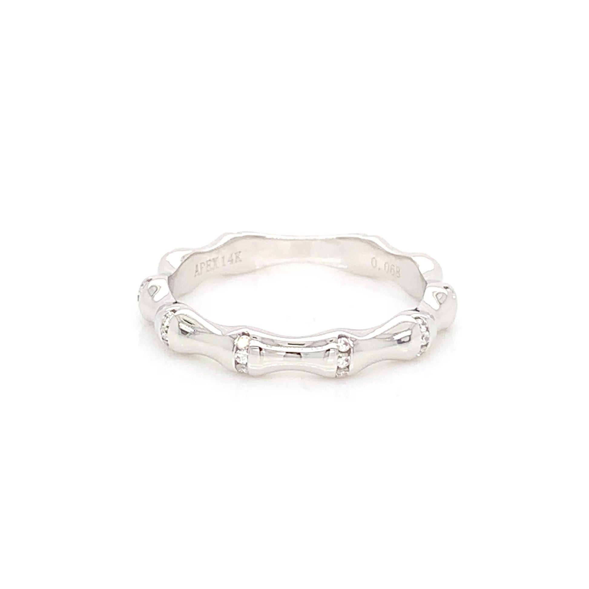 14K Rose Gold Bamboo Diamond Ring | Textured Fine Accent Band