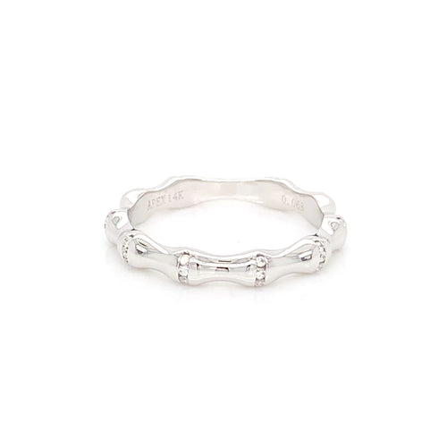 14K Rose Gold Bamboo Diamond Ring | Textured Fine Accent Band
