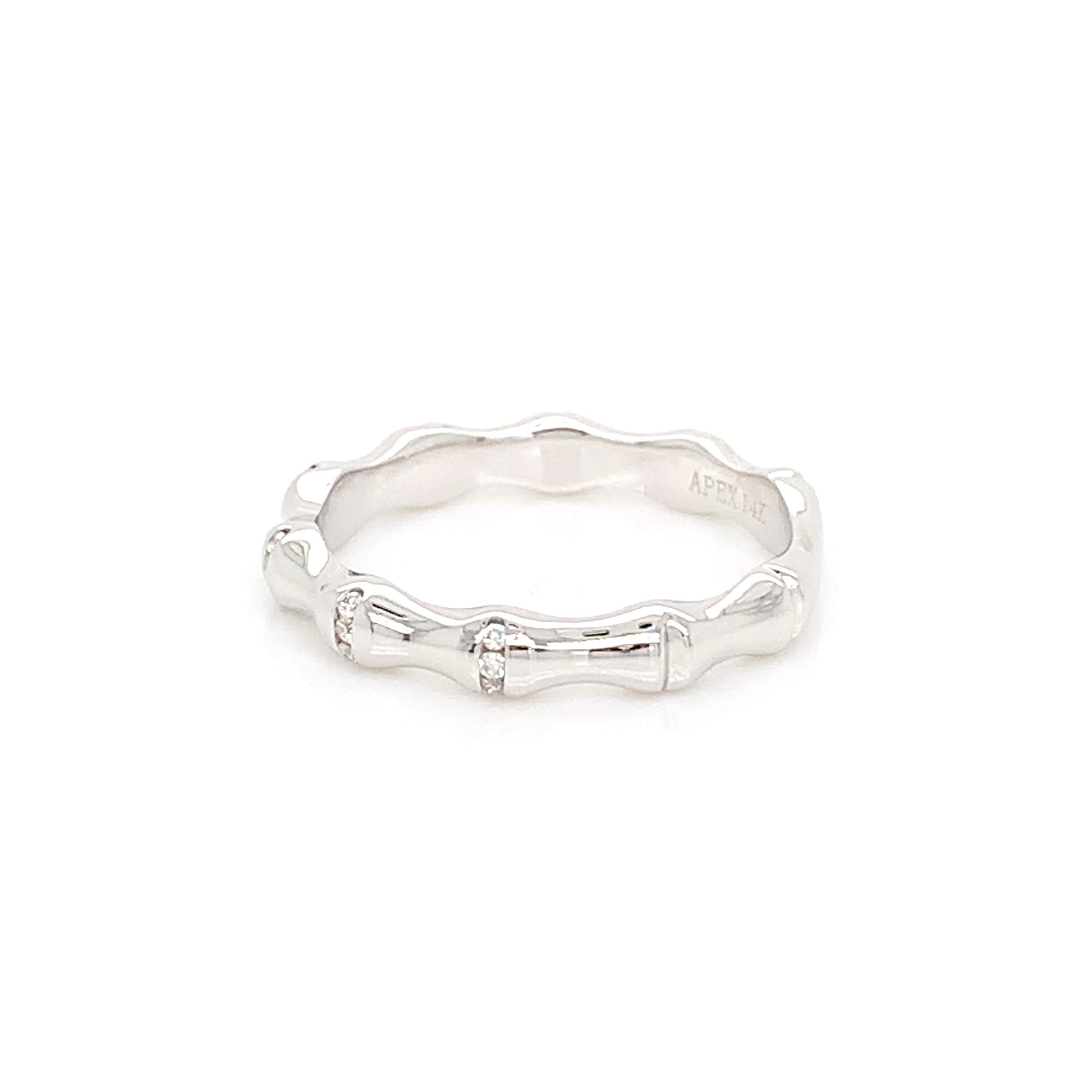 14K Rose Gold Bamboo Diamond Ring | Textured Fine Accent Band