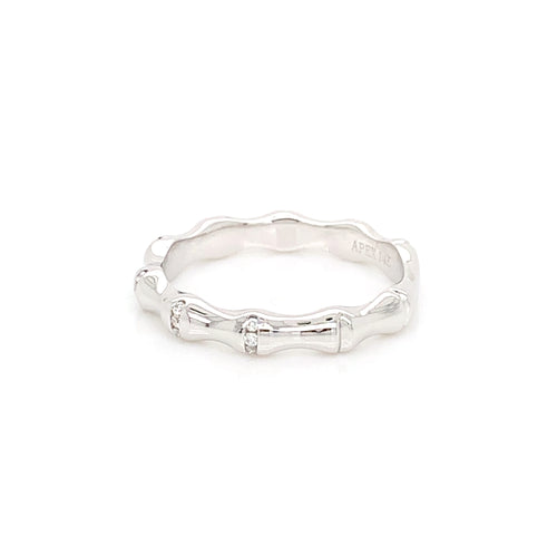 14K Rose Gold Bamboo Diamond Ring | Textured Fine Accent Band