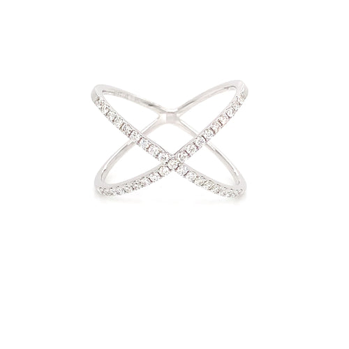 14kt Modern White Gold X Motif: Elegant 0.35ct Natural Diamond Ring