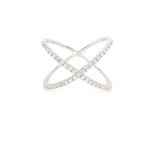 14kt Modern White Gold X Motif: Elegant 0.35ct Natural Diamond Ring