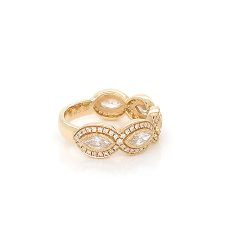 14K Yellow Gold Marquise Diamond Ring | 1.27 cttw Round Accent