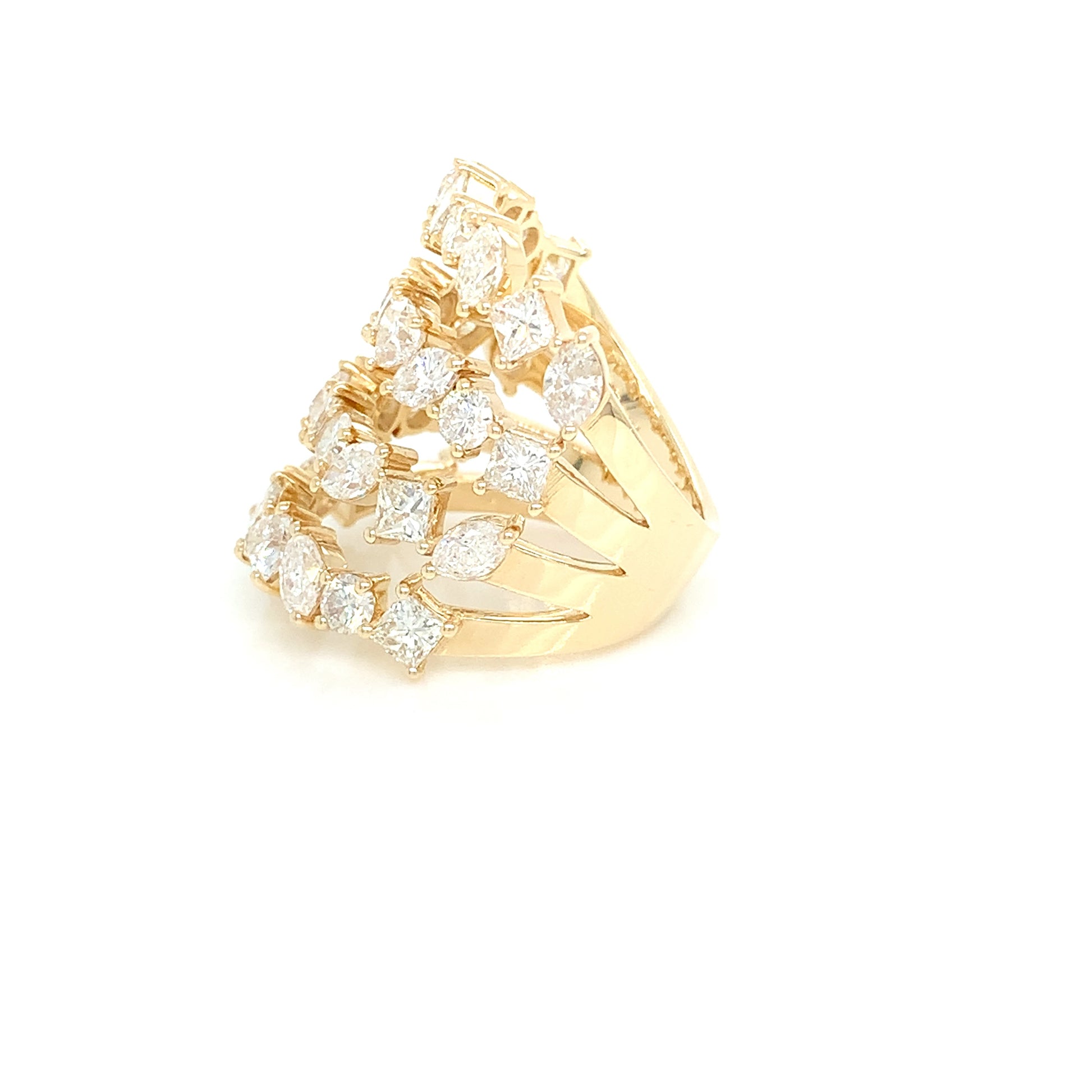 14kt Yellow Gold 4 Band Ring – Multiple Diamond Cuts, 5.20ct, Size 7
