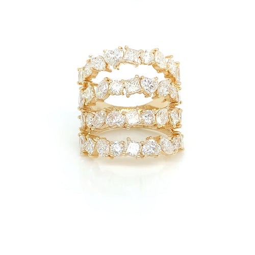 14kt Yellow Gold 4 Band Ring – Multiple Diamond Cuts, 5.20ct, Size 7