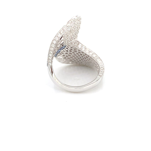 Sculptural Free Form Ring – 3.84ct Diamonds & 1.13ct Sapphires, 18kt White Gold, Size 6.5