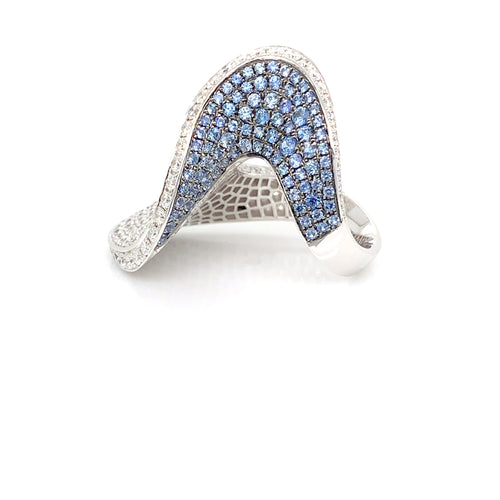 Sculptural Free Form Ring – 3.84ct Diamonds & 1.13ct Sapphires, 18kt White Gold, Size 6.5
