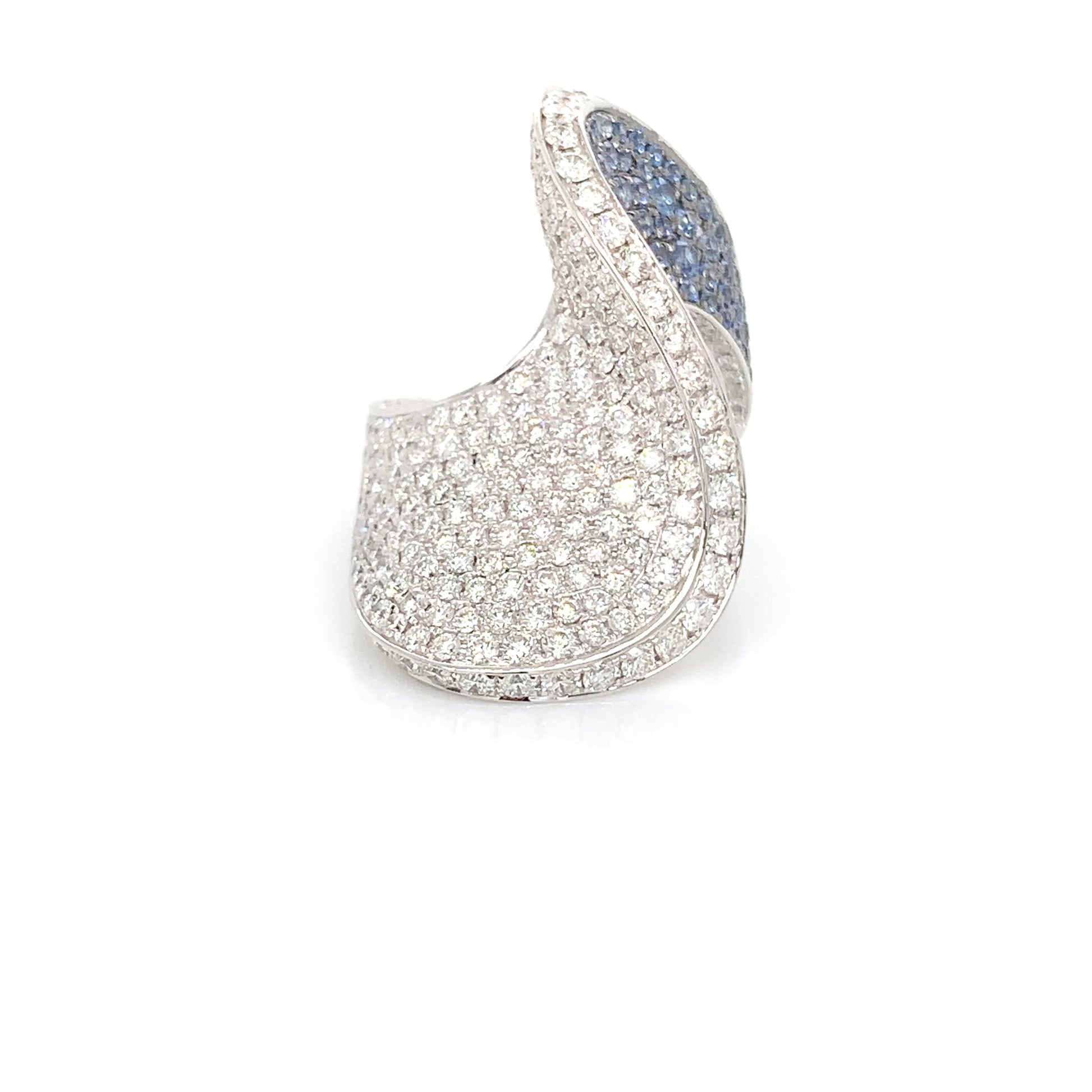 Sculptural Free Form Ring – 3.84ct Diamonds & 1.13ct Sapphires, 18kt White Gold, Size 6.5