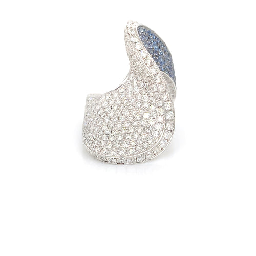 Sculptural Free Form Ring – 3.84ct Diamonds & 1.13ct Sapphires, 18kt White Gold, Size 6.5