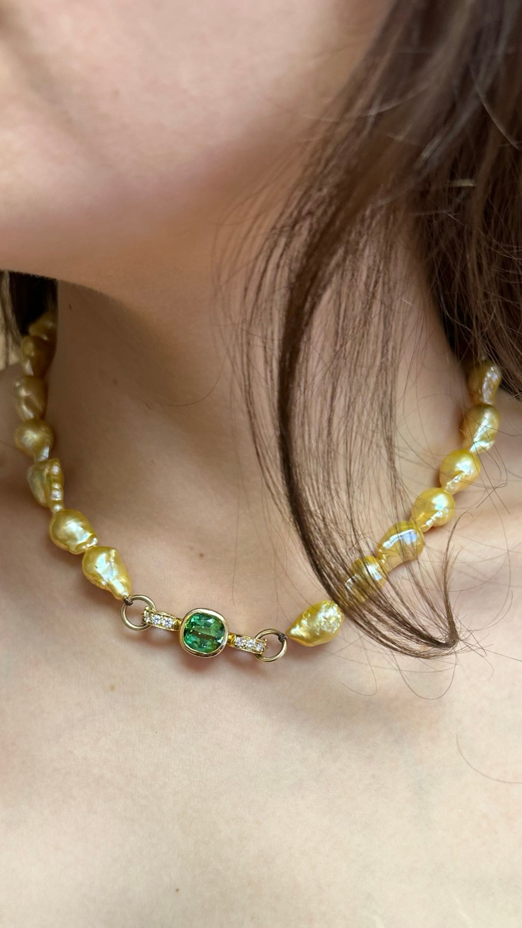 18K Yellow Gold Diamond & Green Tourmaline Necklace