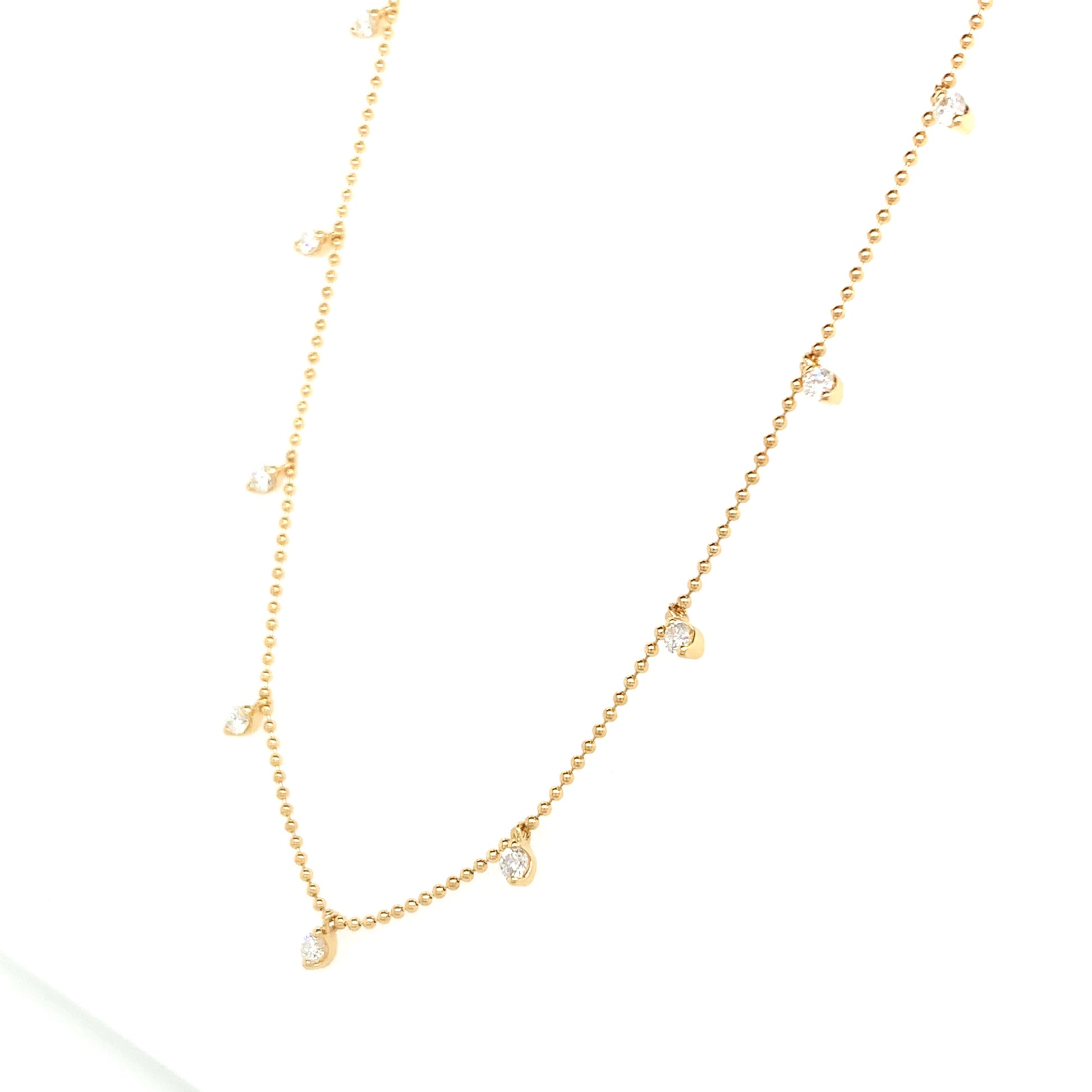 18kt Yellow Gold Bead Chain with Hanging Diamonds 0.51ct 18" Size
