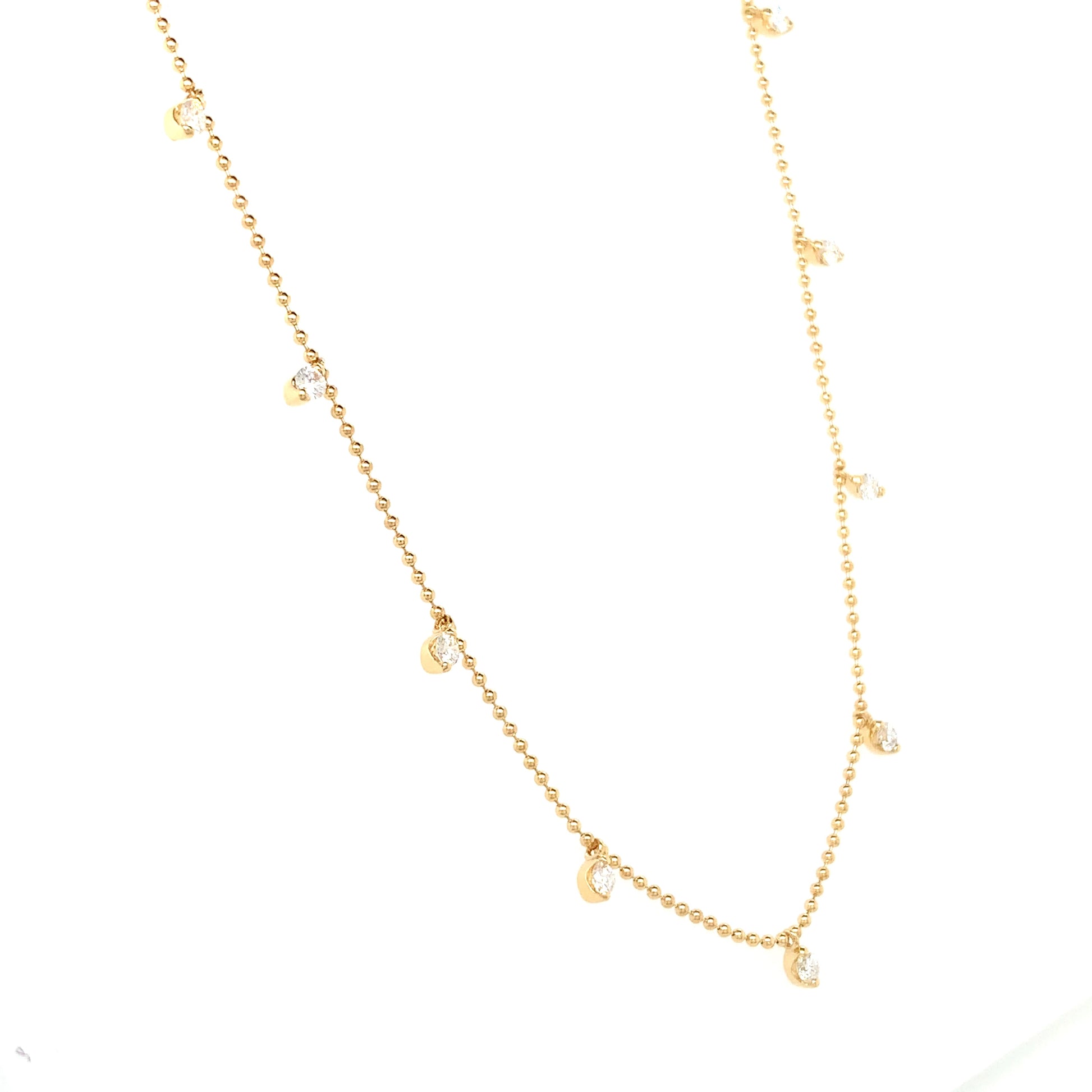18kt Yellow Gold Bead Chain with Hanging Diamonds 0.51ct 18" Size