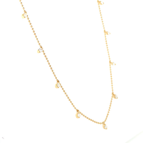 18kt Yellow Gold Bead Chain with Hanging Diamonds 0.51ct 18" Size
