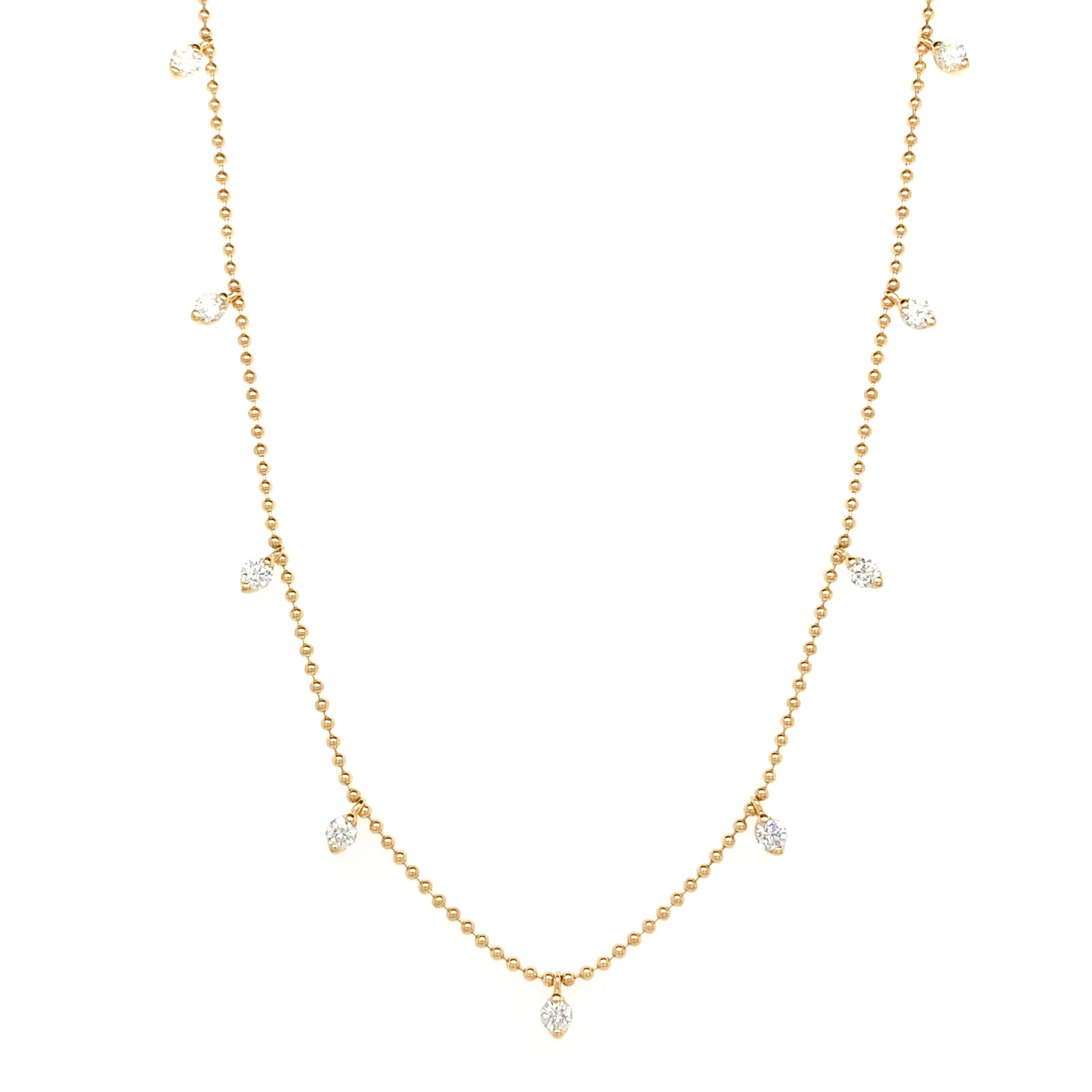 18kt Yellow Gold Bead Chain with Hanging Diamonds 0.51ct 18" Size