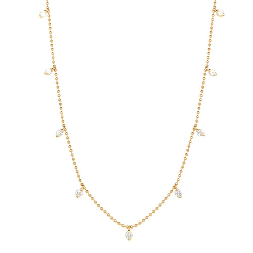 18kt Yellow Gold Bead Chain with Hanging Diamonds 0.51ct 18" Size