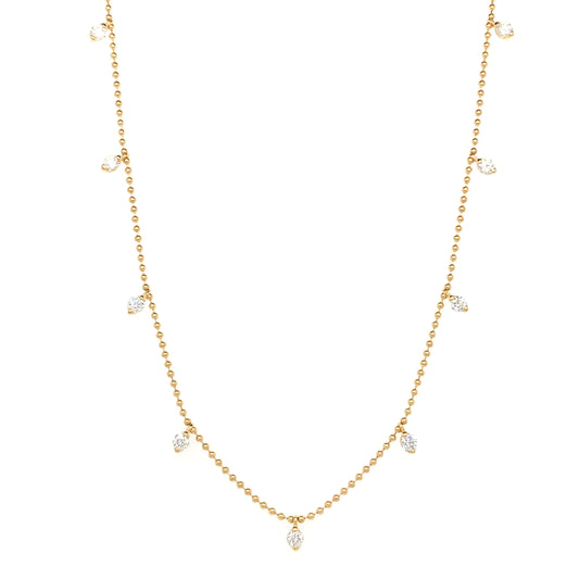 18kt Yellow Gold Bead Chain with Hanging Diamonds 0.51ct 18" Size