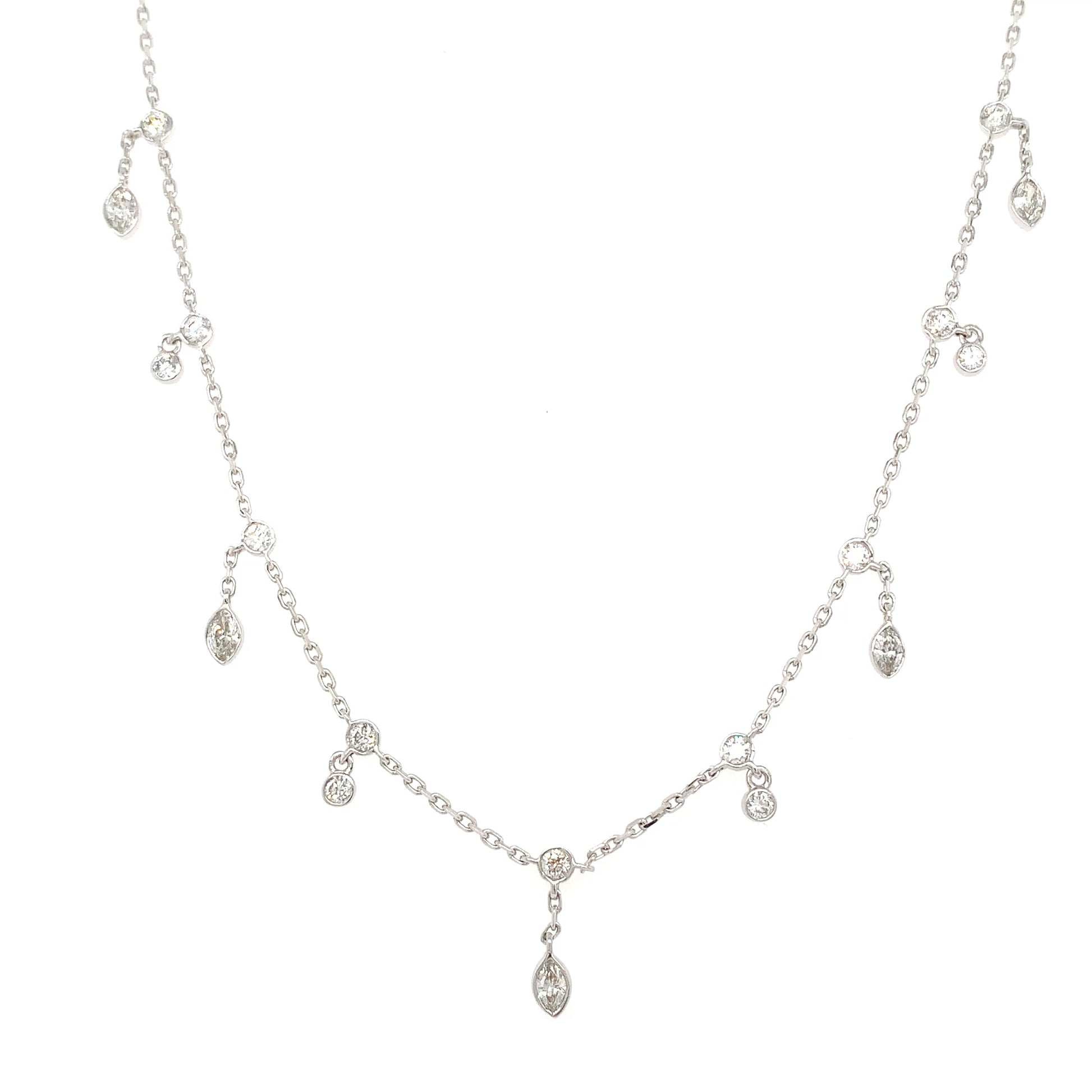 Marquise Diamonds Necklace – 1.61ct, 18" in 18kt White Gold