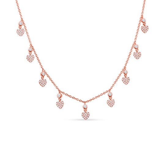 Pave Hearts Throb with Every Movement in This By-the-Yard Masterpiece 18K Yellow Gold Necklace