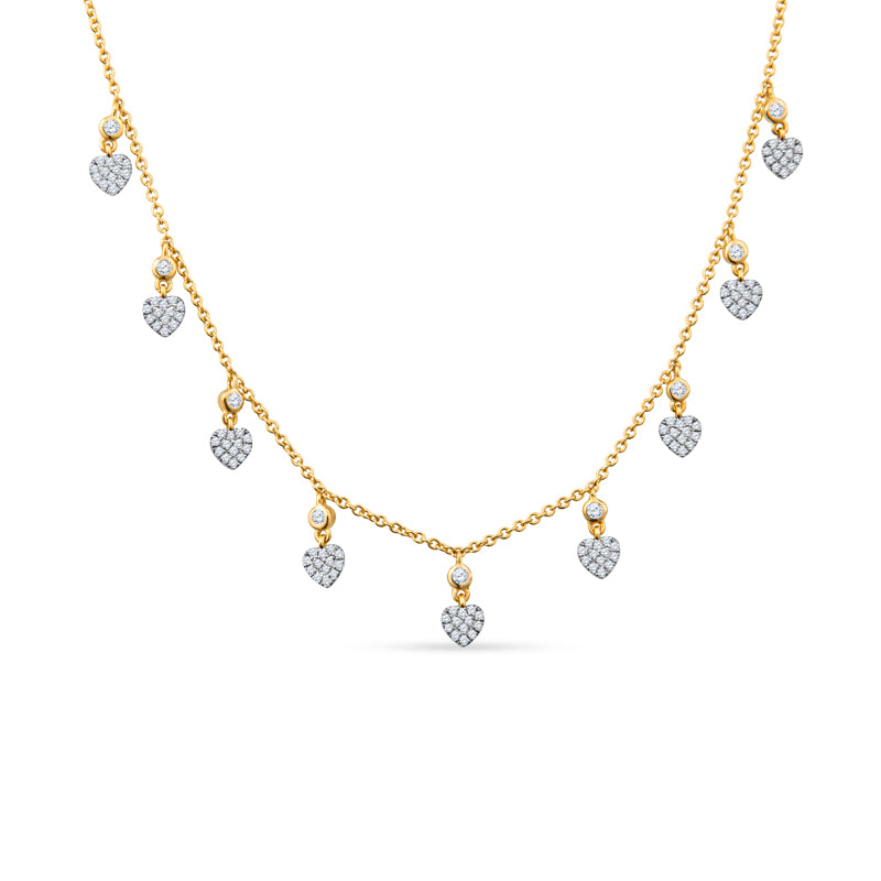 Pave Hearts Throb with Every Movement in This By-the-Yard Masterpiece 18K Yellow Gold Necklace