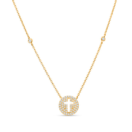 Pave Cross Charms & Bezel-Set Diamonds Shine on This By-the-Yard Masterpiece 18K White Gold Necklace