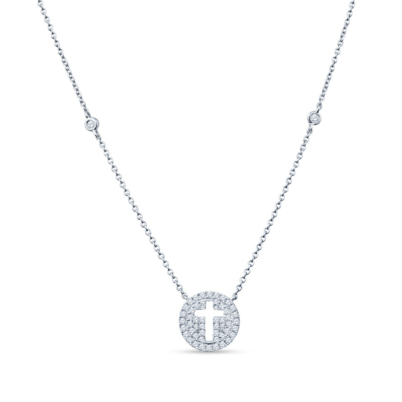 Pave Cross Charms & Bezel-Set Diamonds Shine on This By-the-Yard Masterpiece 18K White Gold Necklace