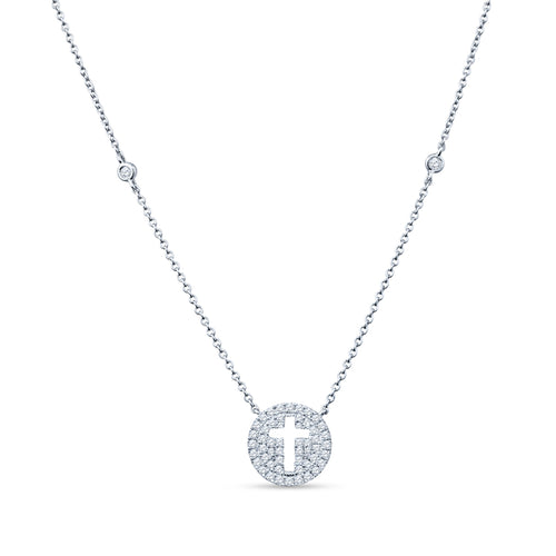 Pave Cross Charms & Bezel-Set Diamonds Shine on This By-the-Yard Masterpiece 18K White Gold Necklace