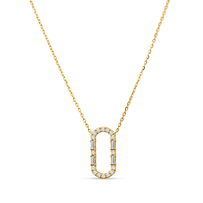 18K Yellow Gold Paperclip Charm Glistens Pendant with Diamond Brilliance