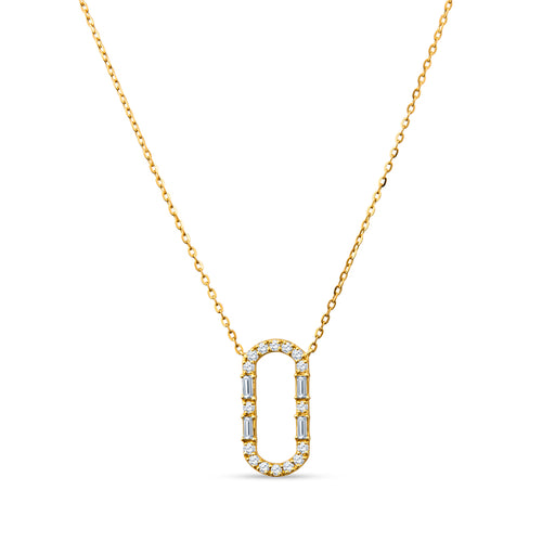 18K Yellow Gold Paperclip Charm Glistens Pendant with Diamond Brilliance