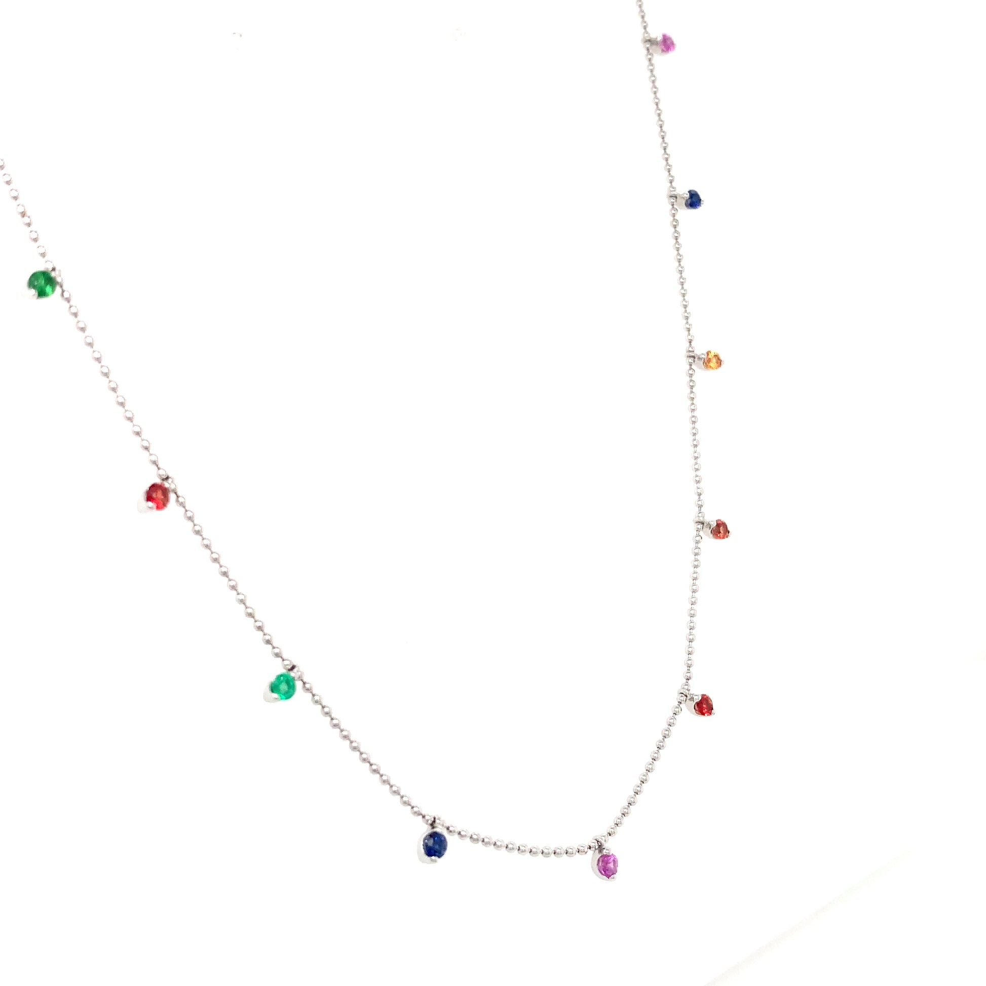 Multicolor Sapphire Bead Necklace – 0.65ct, 18" in 18kt White Gold