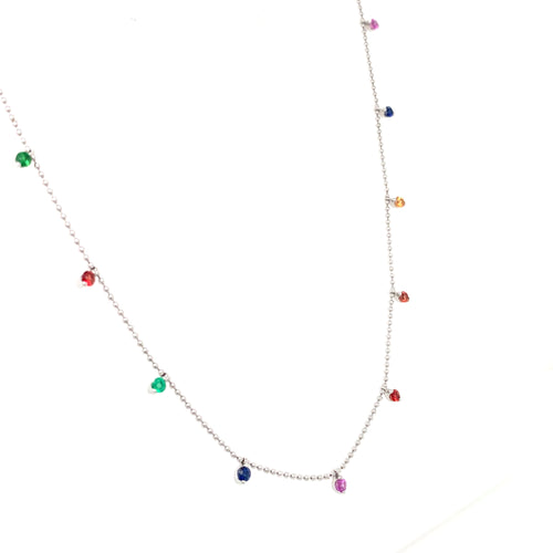Multicolor Sapphire Bead Necklace – 0.65ct, 18" in 18kt White Gold