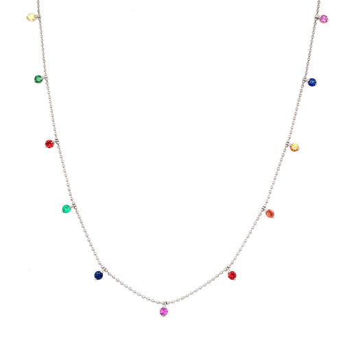 Multicolor Sapphire Bead Necklace – 0.65ct, 18" in 18kt White Gold