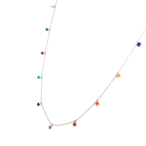Multicolor Sapphire Bead Necklace – 0.65ct, 18" in 18kt White Gold