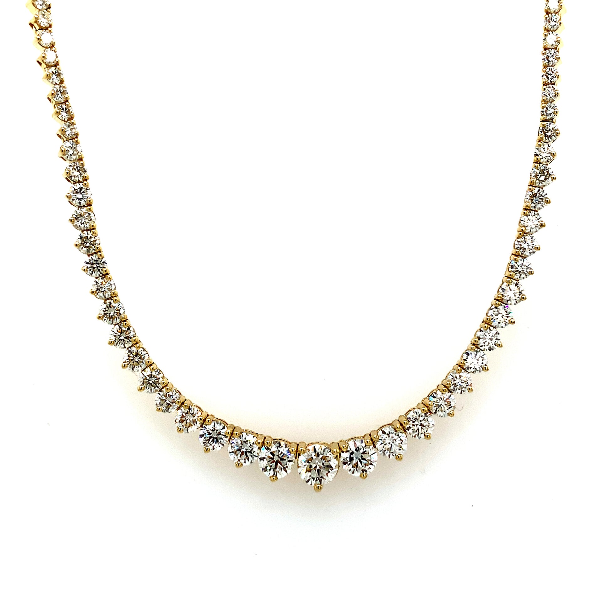 14K Yellow Gold Tennis Necklace with 179 Diamonds - 9.45 CTW`