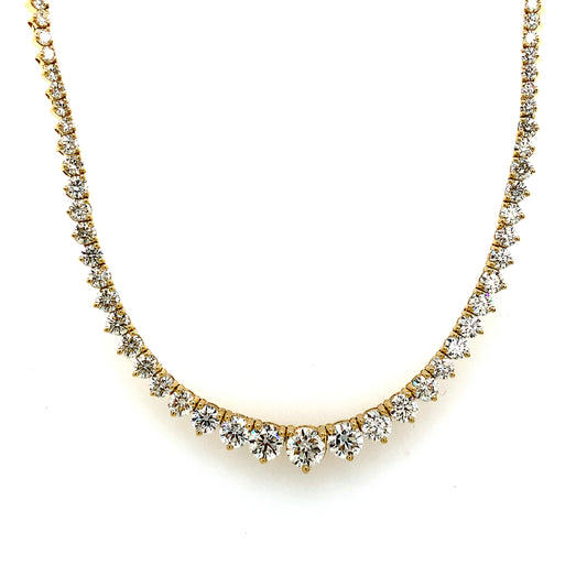 14K Yellow Gold Tennis Necklace with 179 Diamonds - 9.45 CTW`