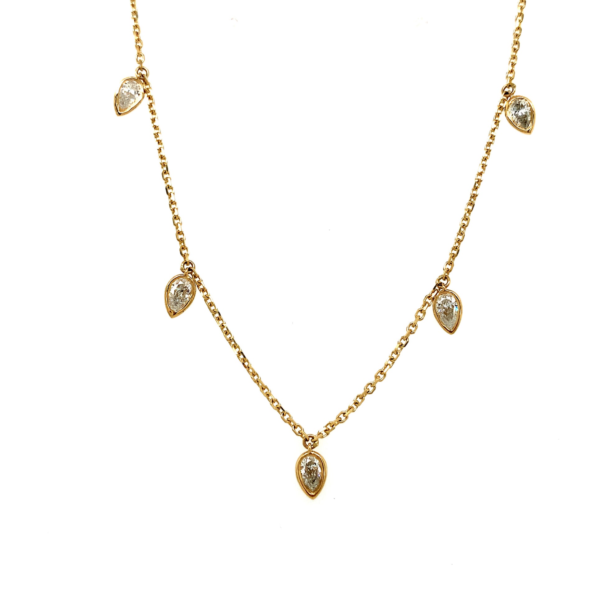 14KY Pear Shape Diamond By The Yard Necklace - 0.58 CTW Natural Diamonds