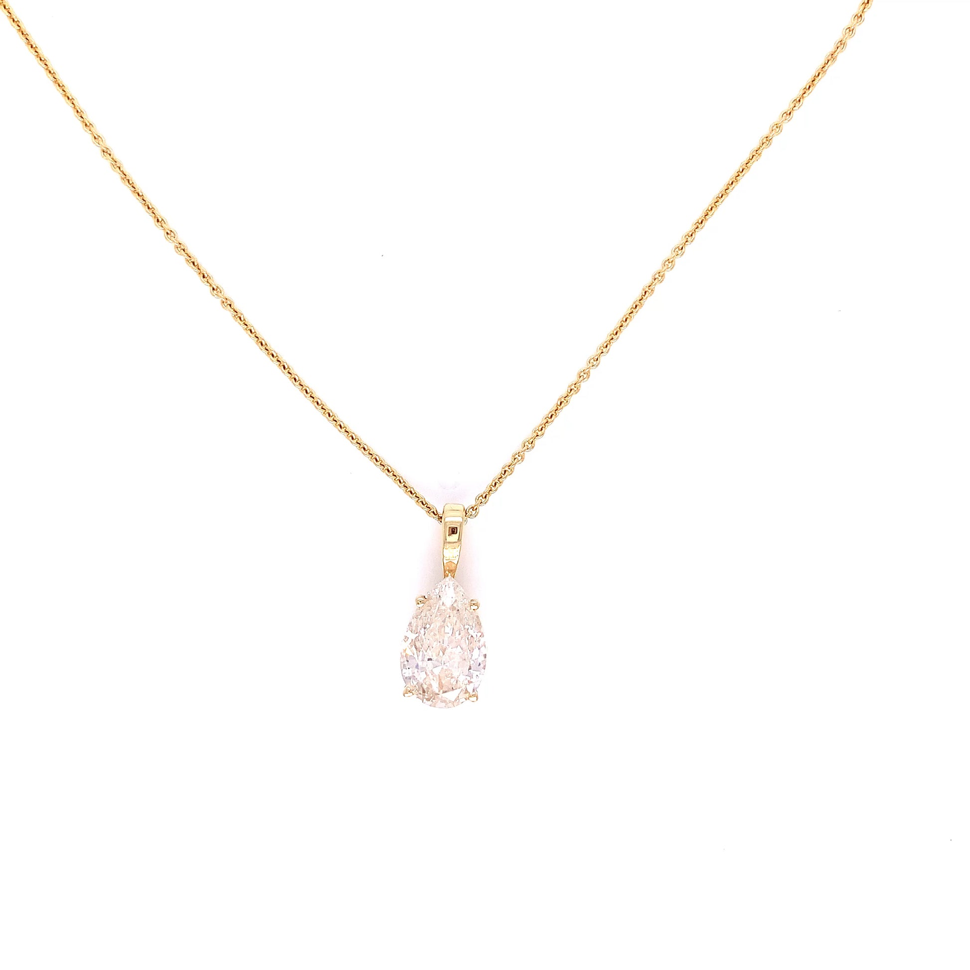 14K Yellow Gold Solitaire Necklace | Pear Diamond Pendant