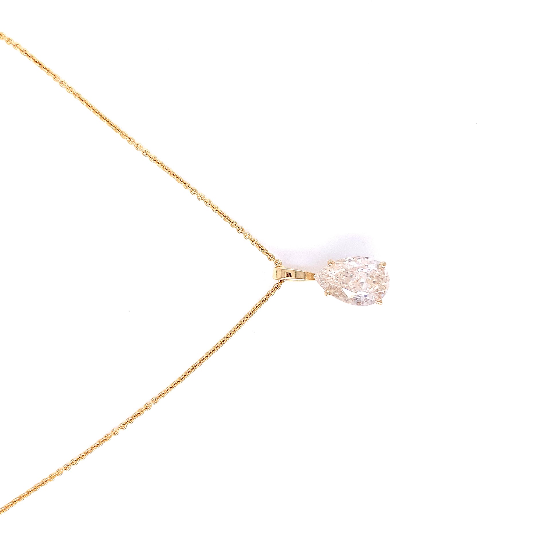 14K Yellow Gold Solitaire Necklace | Pear Diamond Pendant