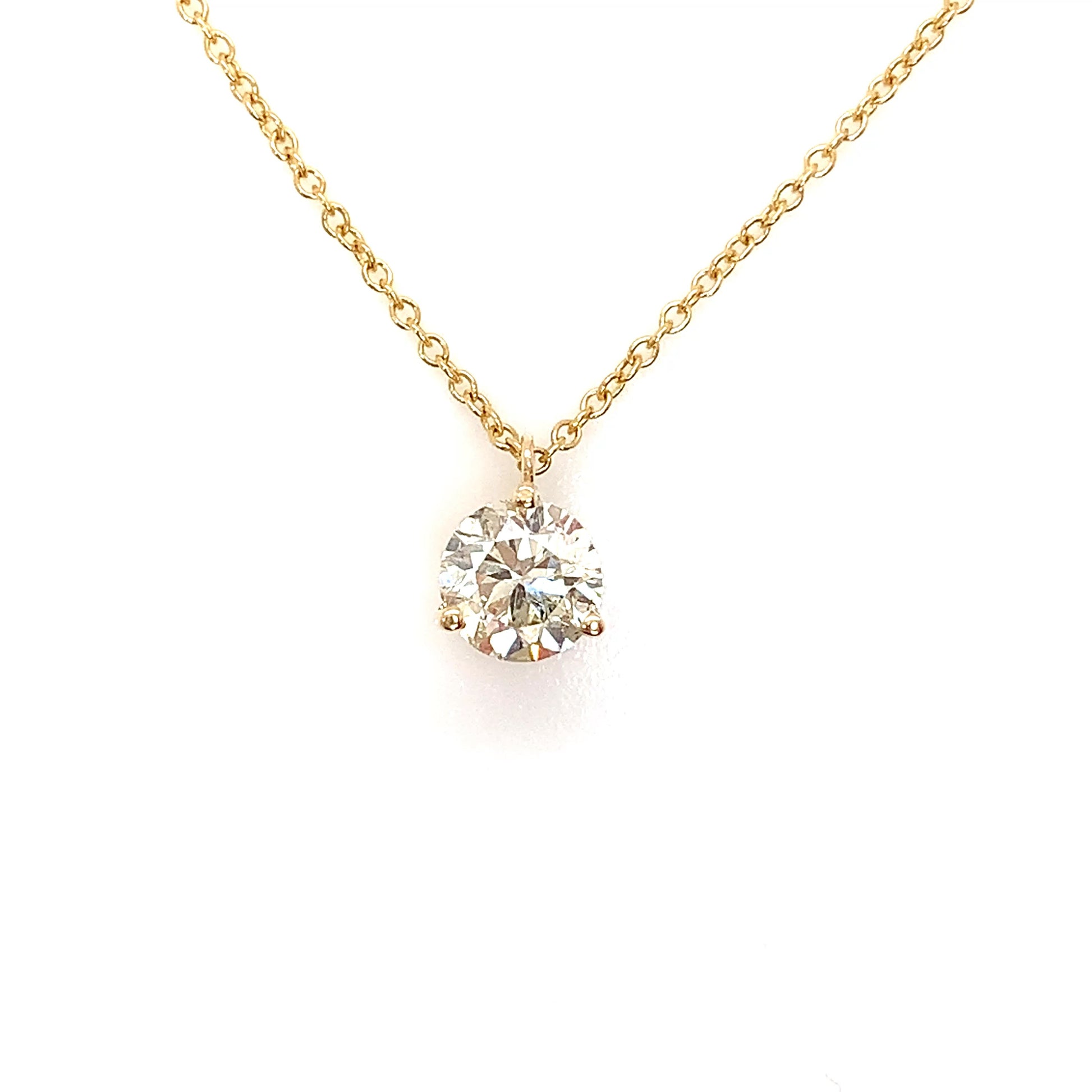 Yellow Gold Solitaire Diamond Necklace | 14K Brilliant Pendant