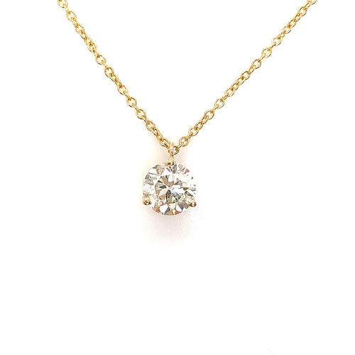 Yellow Gold Solitaire Diamond Necklace | 14K Brilliant Pendant
