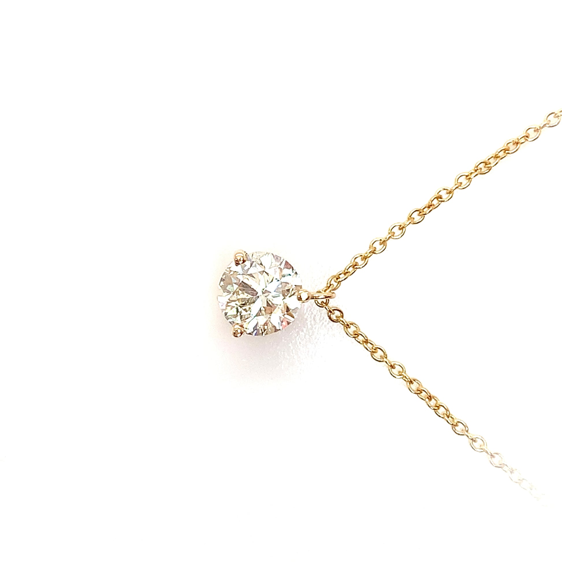 Yellow Gold Solitaire Diamond Necklace | 14K Brilliant Pendant