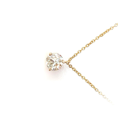 Yellow Gold Solitaire Diamond Necklace | 14K Brilliant Pendant