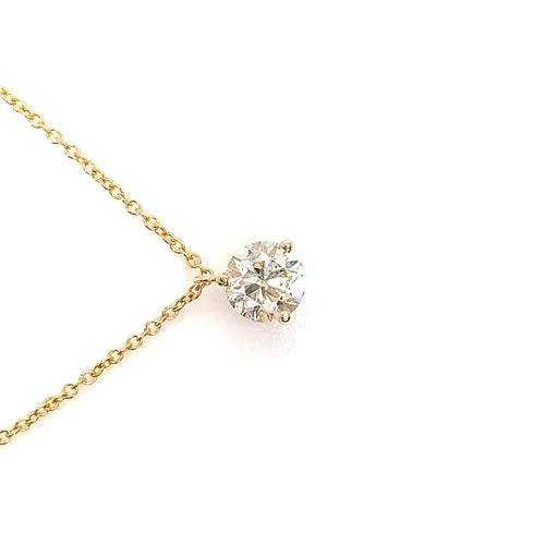 Yellow Gold Solitaire Diamond Necklace | 14K Brilliant Pendant