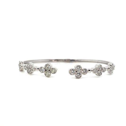 18K Gold Clover Diamond Bangle | Elegant White Gold Bracelet