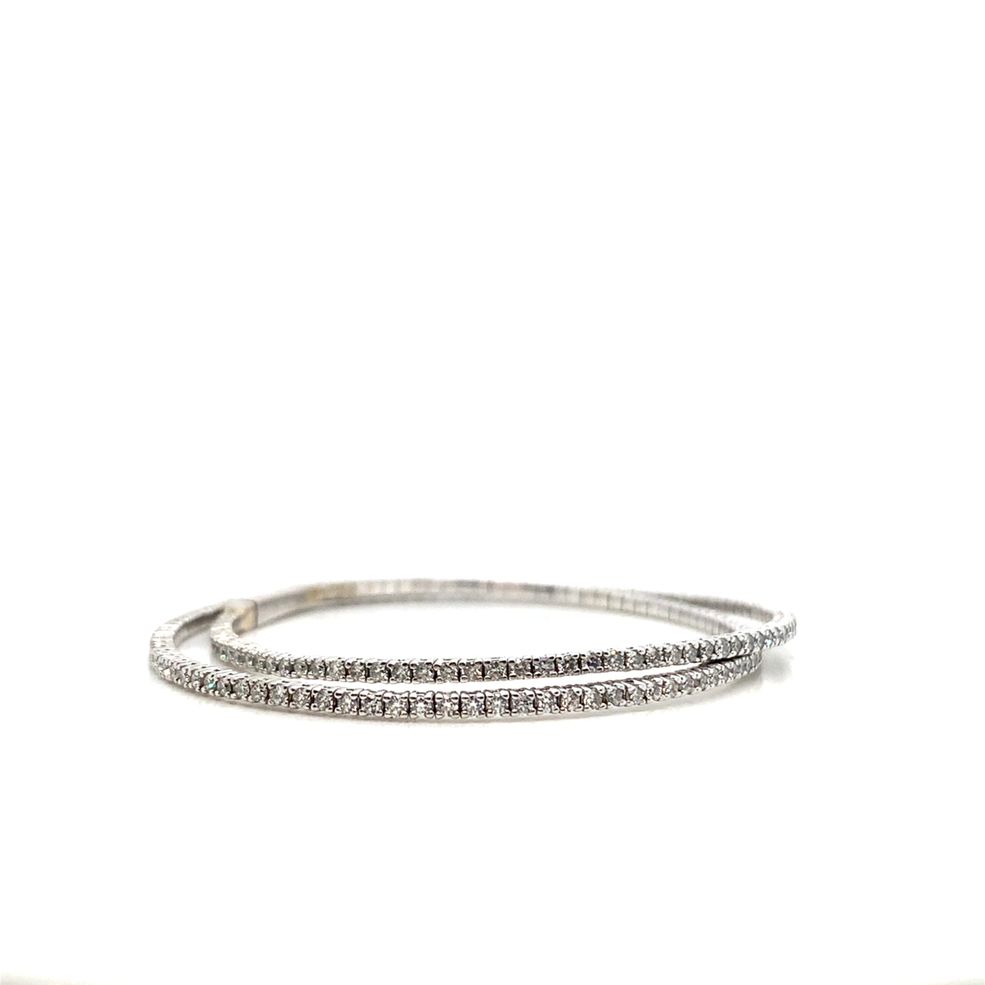 14K Gold Double Wrap Bangle | White Gold Diamond Bracelet