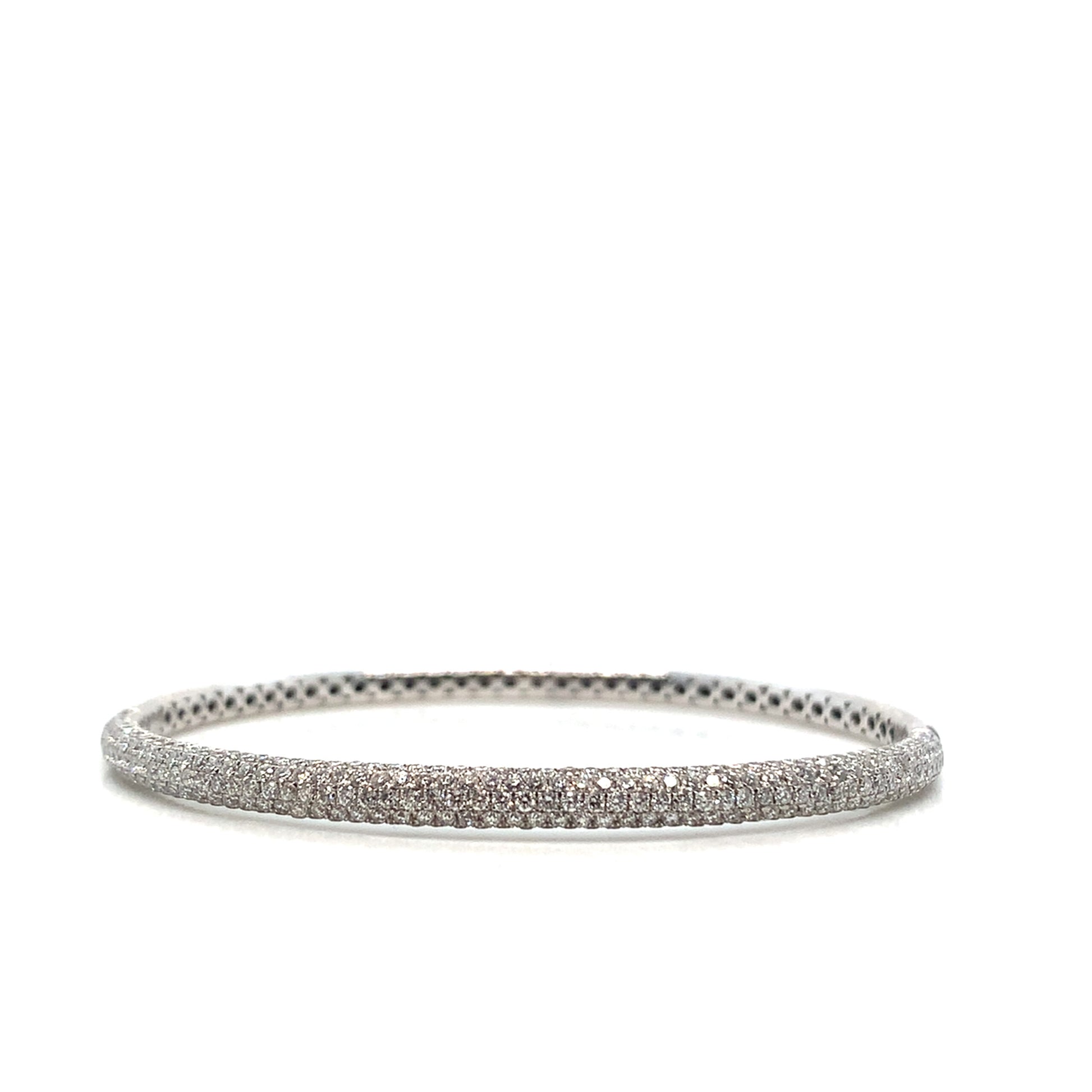 18K Gold Diamond Bangle | Medium Width Paved White Gold Bracelet