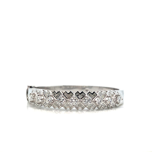 14K Gold Art Deco Bangle | Vintage-Inspired White Gold Diamond Bracelet